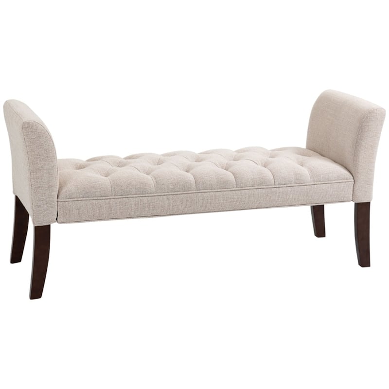 Linen Upholstered Storage Bench with Button Tufted Cushion for Entryway Bedroom or Living Room Use - 55" W x 17.25" D x 25.5" H - Beige