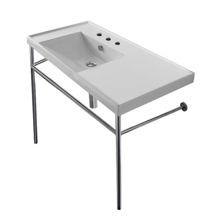 Nameeks Scarabeo 3008-CON-Three Hole ML 36-3/16" Rectangular Ceramic - White