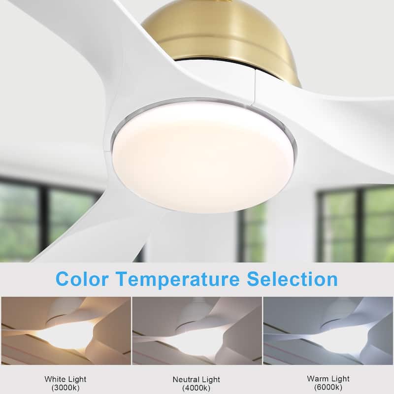 Sofucor 54Inch Modern Ceiling Fan with 3 ABS Blades,6 Speeds, Remote Control,3 Color Dimmable LED Light,Intelligent Control