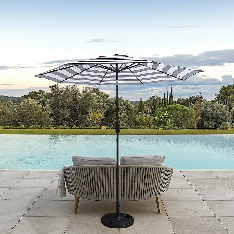 9 Feet Black/White Strip Tilt Market Umbrella with Stand/Base Set - Black/White Stripe
