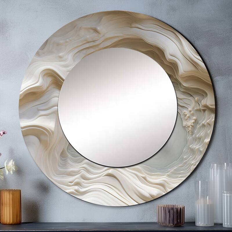 Designart "Cream Spiral Nebula II" Abstract Spirals Large Round Mirror - Modern Cream Round Printed Mirror
