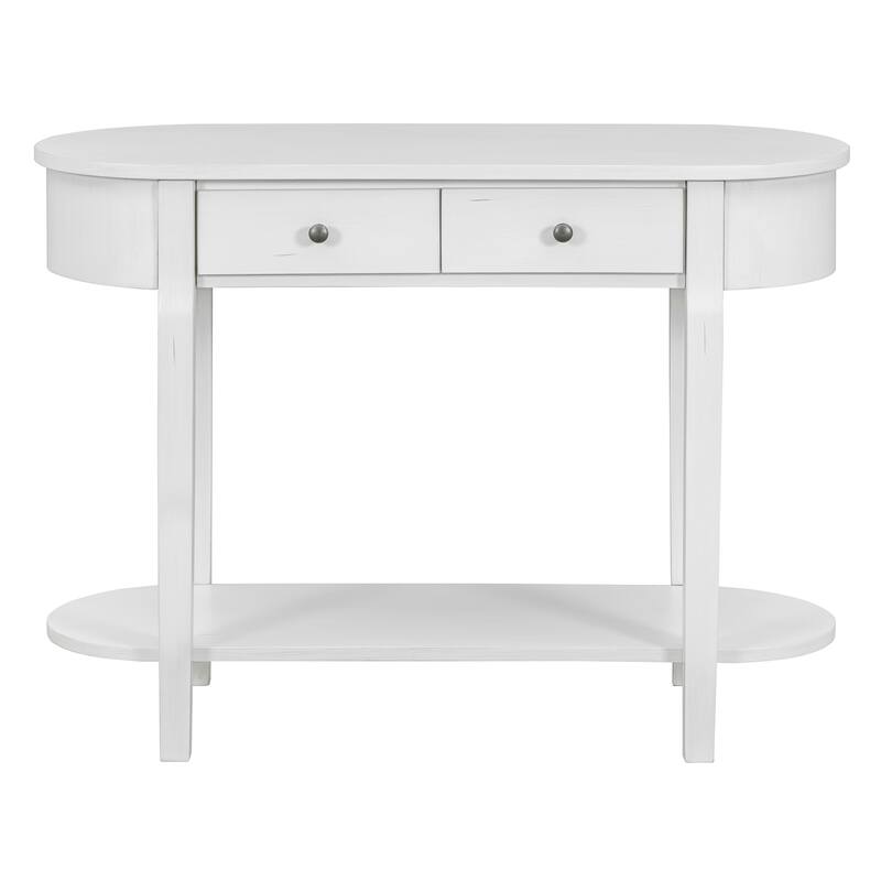 Retro Elegant Console Table with 2 Drawers and Open Lower Shelf, for Entryways, Living Rooms and Hallways