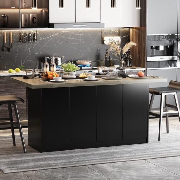 Versatile Wood Kitchen Island with L-Shaped Countertop Dining Table