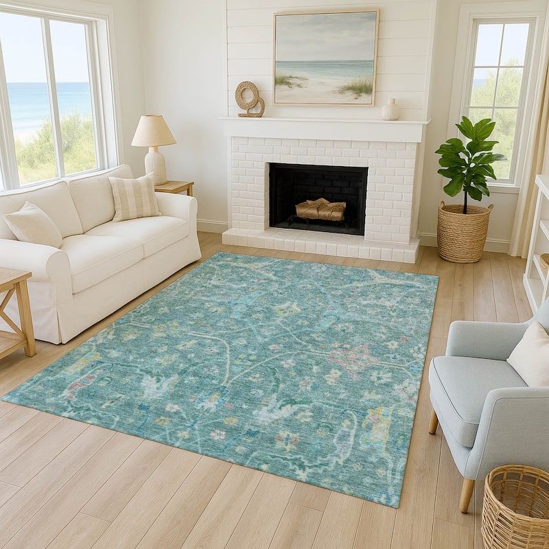 Machine Washable Indoor/ Outdoor Traditional Vintage Chantille Rug