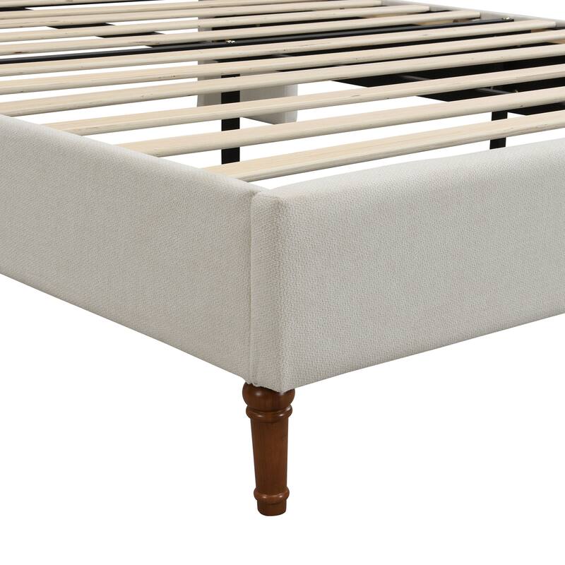 Chenille Upholstered Platform Bed Frame with Wingback Headboard