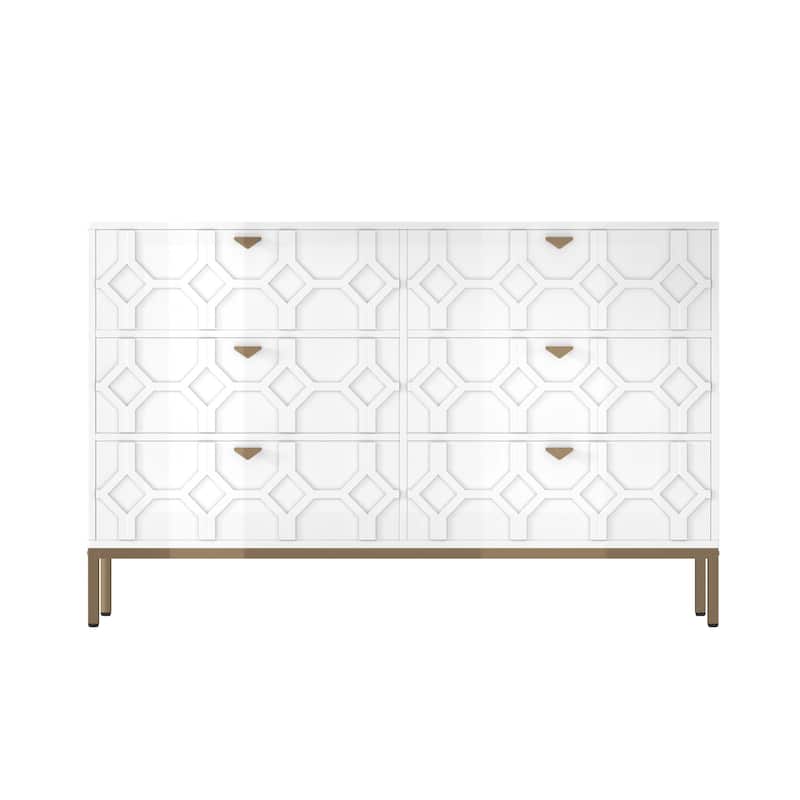 Clihome Wooden Storage 6 Drawer Double Dresser for Bedroom