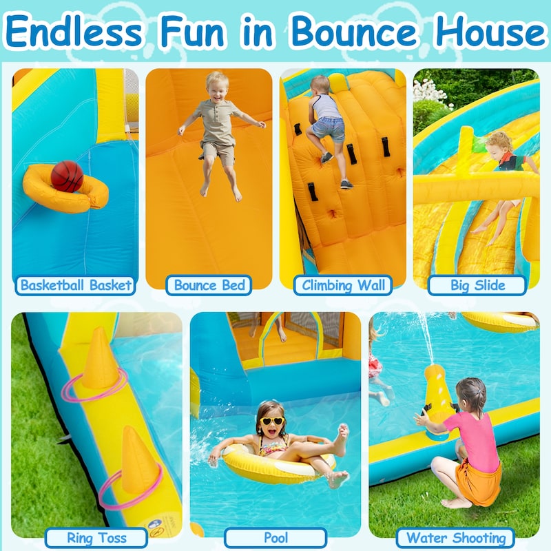 Inflatable Bounce House with Water Slide for Kids Includes Air Blower