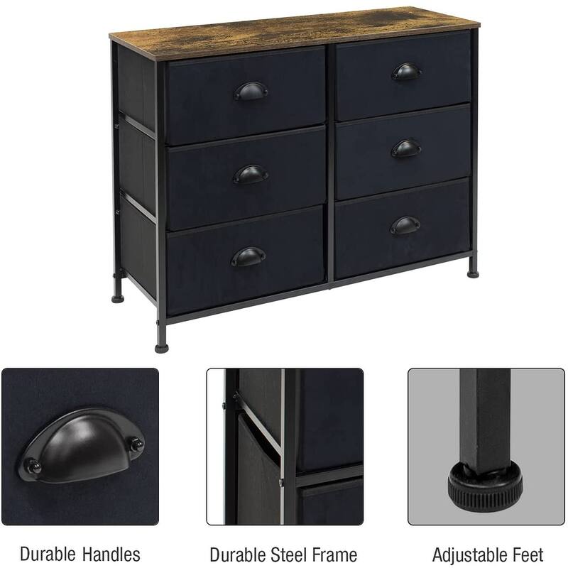 Sorbus Small Dresser with 6 Drawers - Wood Farmhouse Décor Style Shelf Top