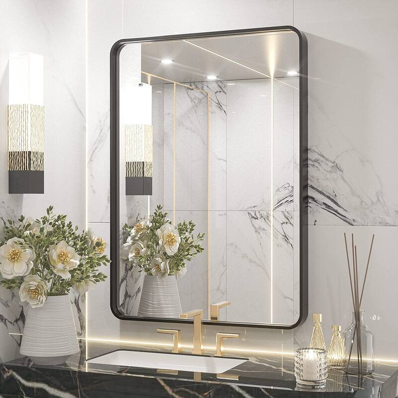 TETOTE Modern Metal Frame Wall Mounted Hanging Bathroom Vanity Mirror