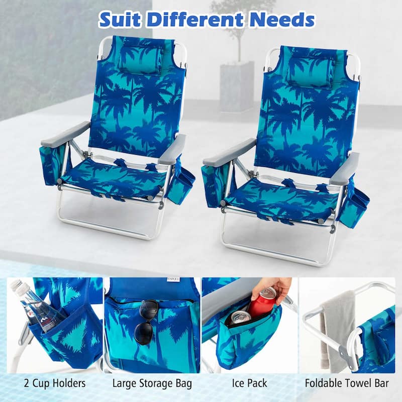 2-Pack Folding Backpack Beach Chair 5-Position Outdoor Reclining - See Details