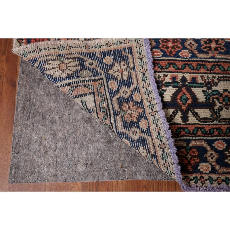 Geometric Hamedan Vintage Persian Area Rug Hand-Knotted Wool Carpet - 7'2" x 10'4"