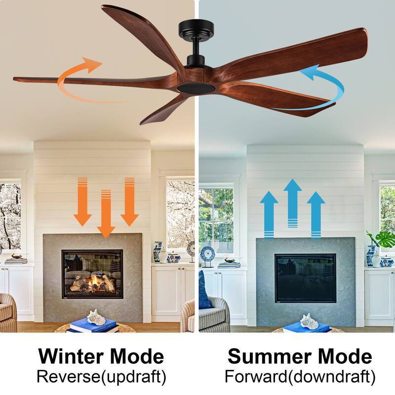 Shamshla 60 in. Indoor Farmhouse Brown Walnut Wood Ceiling Fan with Remote Control for Living Room or Patio - 60 ''