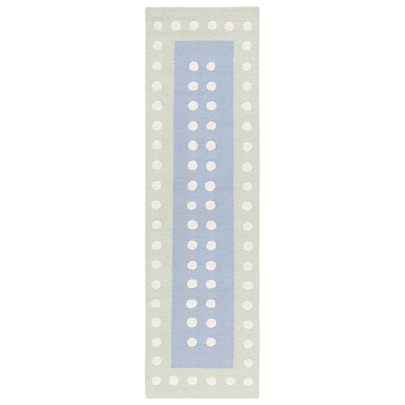 SAFAVIEH Handmade Kids Gayana Dots Wool Rug - 2'3" x 8' Runner - Blue/Green - Runner