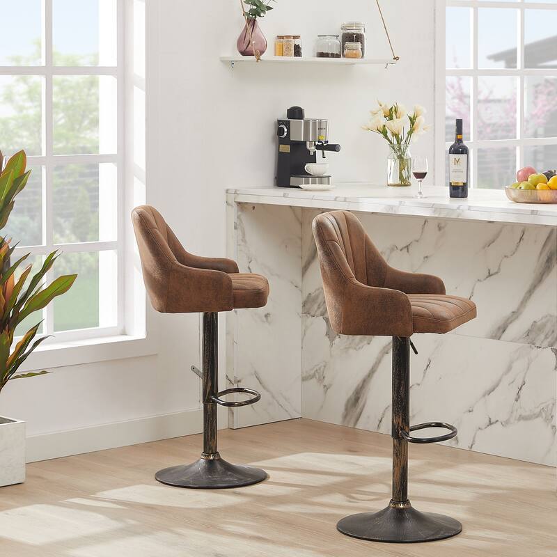 VECELO Set of 2 Adjustable Height Barstool with Footrest and Back Upholstered Bar or Counter Height Stool and Parts