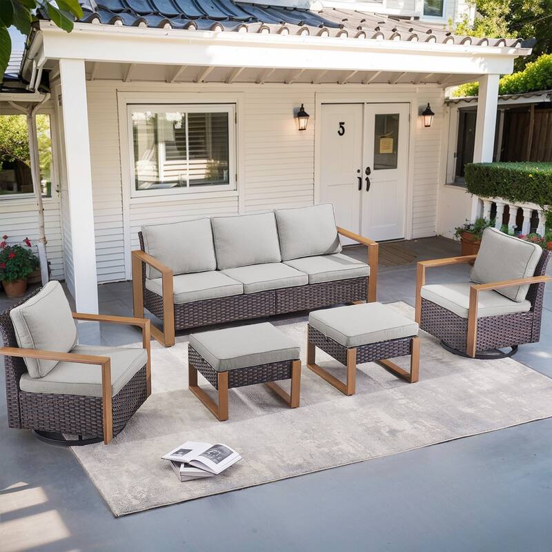 Pocassy Sofa with Glider Rocking Chair Ottoman Set - Grey - Brown