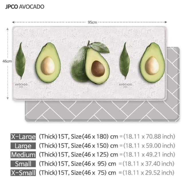 Avocado design double-sided kitchen foot mat, anti-fatigue, non-slip, ergonomically comfirtable, waterproof