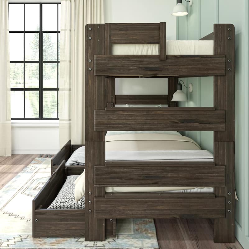 Max and Lily Farmhouse Twin over Twin Bunk Bed with Storage Drawers