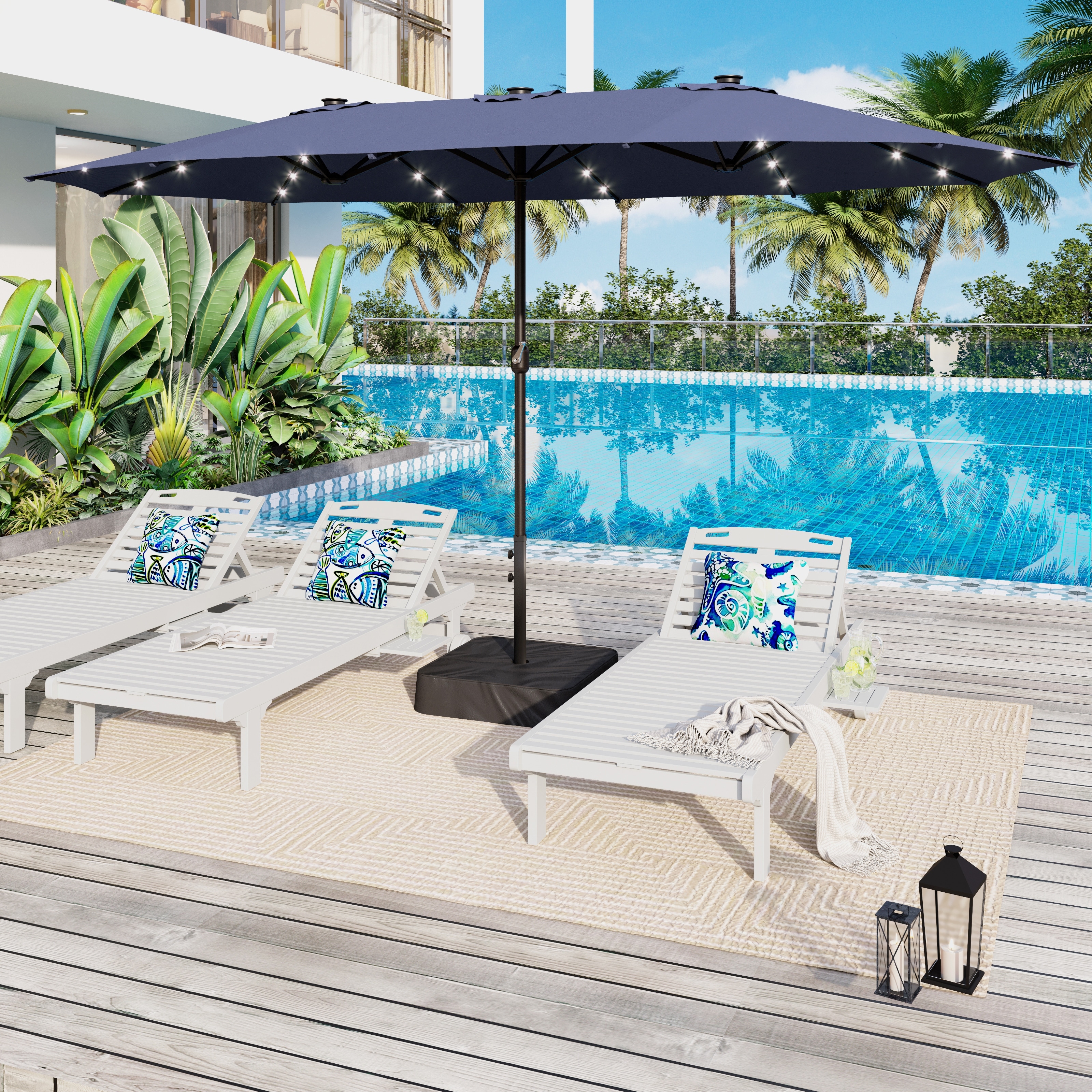15 ft tilting patio umbrella PHI VILLA 15FT with Base, Large Double-Sided Outdoor Market Umbrella with Crank Lift, UV-Resistant Canopy for Poolside, Garden, Deck, Backyard, Khaki tier outdoor experience without delay 15-foot Rectangular Crank Double-sided Outdoor