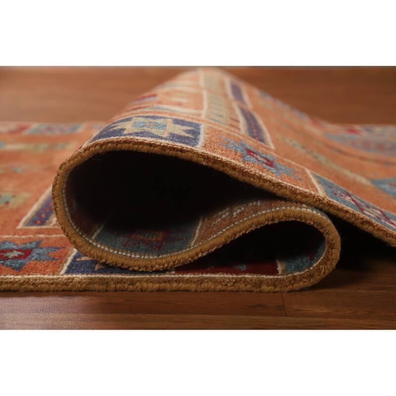 Hand Knotted Oriental 100% Wool Carpet Traditional Tribal Oranges & Rust Heriz (serapi) Runner Rug - 10' 3'' X 4' 0''
