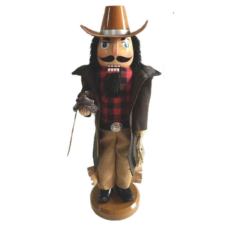 14 inch Leather Duster Cowboy Nutcracker - brown