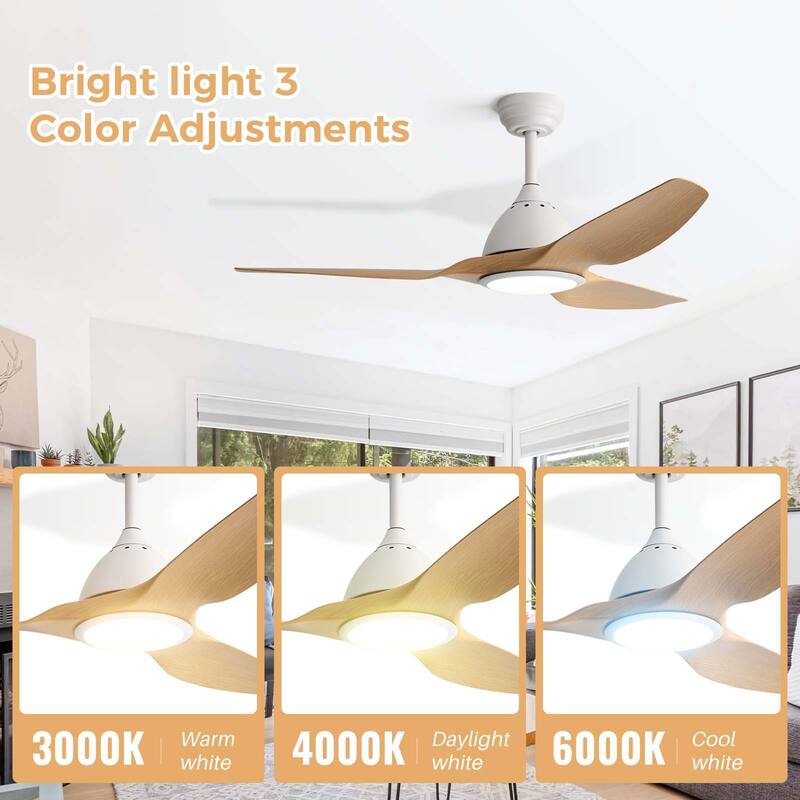 52 Inch Smart Ceiling Fan with Light Dimmable LED Ultra Quiet DC Motor for Large Rooms