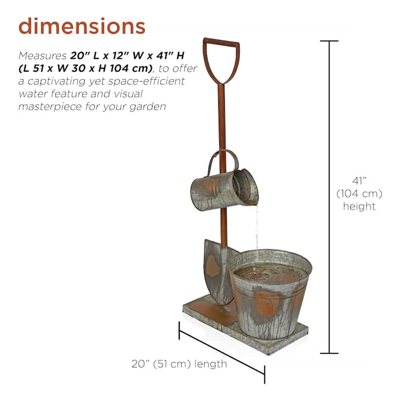Gray Galvanized Shovel Pitcher Bucket Fountain