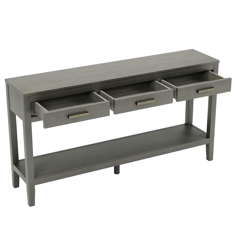 62.2'' Entryway Table, Minimalist Sofa Table with 3 Drawers, Painted Console Table with Bottom Shelf and Iron Handles