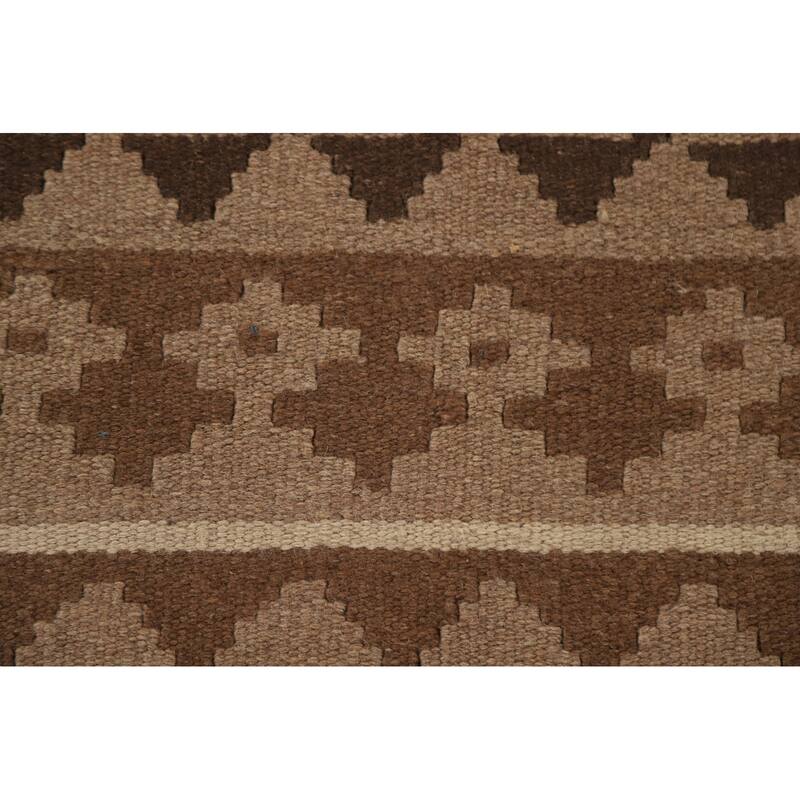 Hand Woven Oriental 100% Wool Carpet Southwestern Geometric Brown Kilim Area Rug - 9' 10'' X 6' 9''