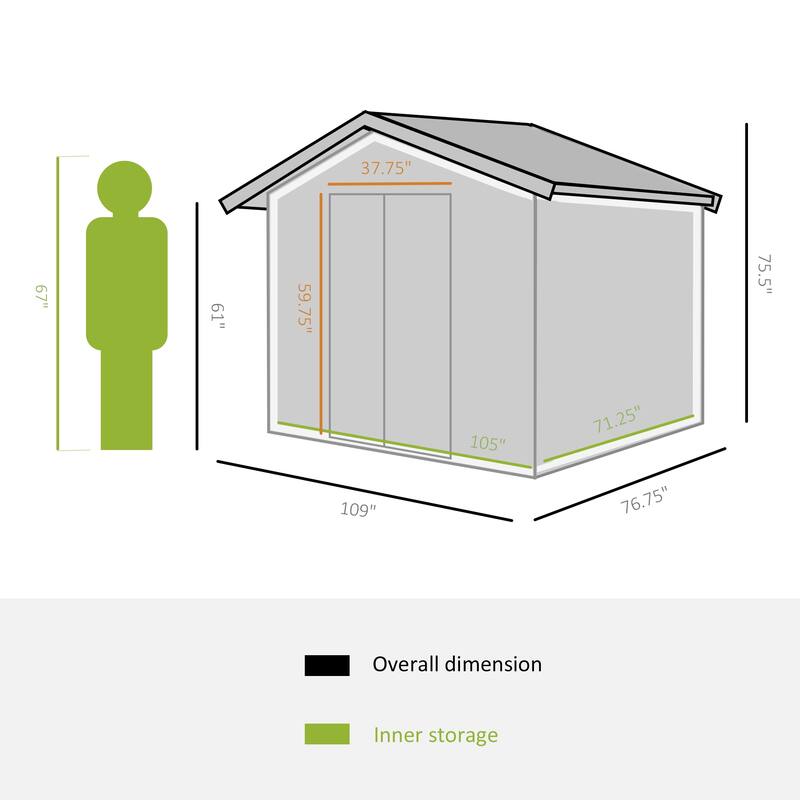 Outsunny 9' x 6' Outdoor Backyard Garden Tool Shed with Double Sliding Doors, 4 Airy Vents, & Durable Steel