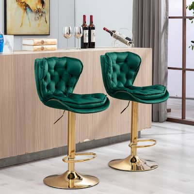 Set of 2 Upholstered Aremless Adjustable Height Bar Stools with Footrest