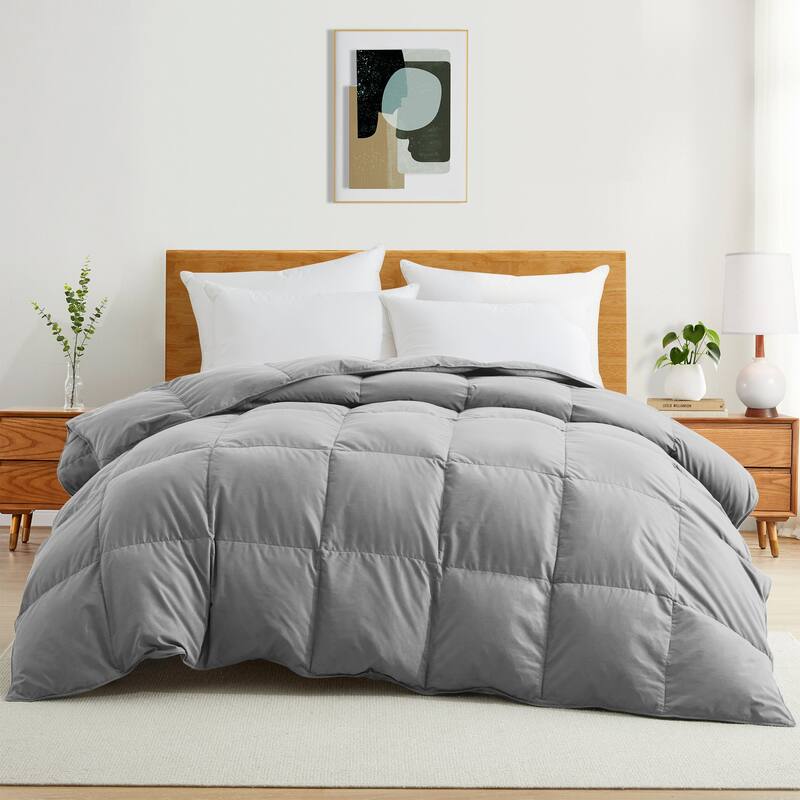 All Season Medium to Extra Warmth White Feather Down Comforter Duvet Insert - King - Dark Gray