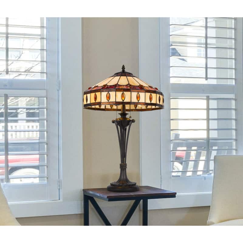 26” Traditional Metal Table Lamp with Ivory and Red Dome Glass Shade Rotary Socket for Bedroom or Office - 26”H x 16”W x 16”D
