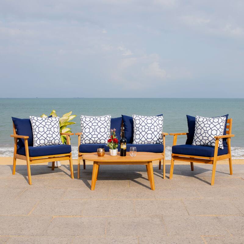 SAFAVIEH Outdoor Deacon 4-piece Conversation Patio Set. - 49" W x 30" D x 31" H