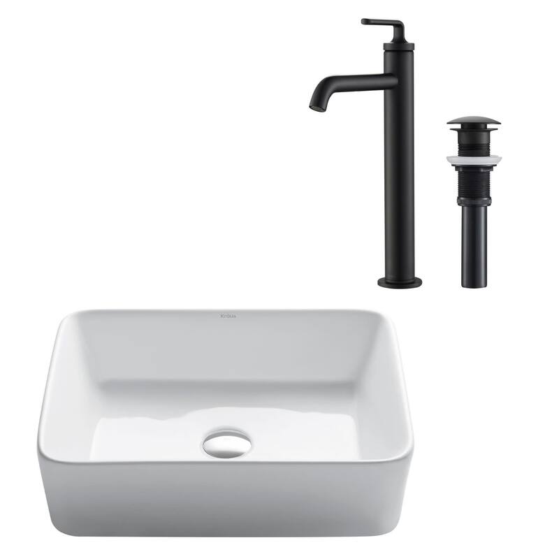 Kraus Elavo 19-1/4" Vitreous China Bathroom Sink with 1.2 GPM Deck - Matte Black
