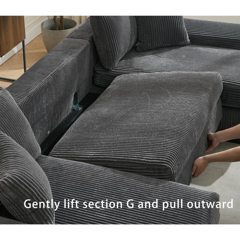 GDFStudio - Oversize 114" Convertible U-Shaped Sleeper Sofa with Pull-Out Bed