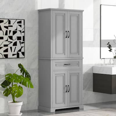 4 Doors Tall Bathroom Cabinet Bathroom Storage Unit Freestanding Cupboard with Built-in Storage Rack and Drawer