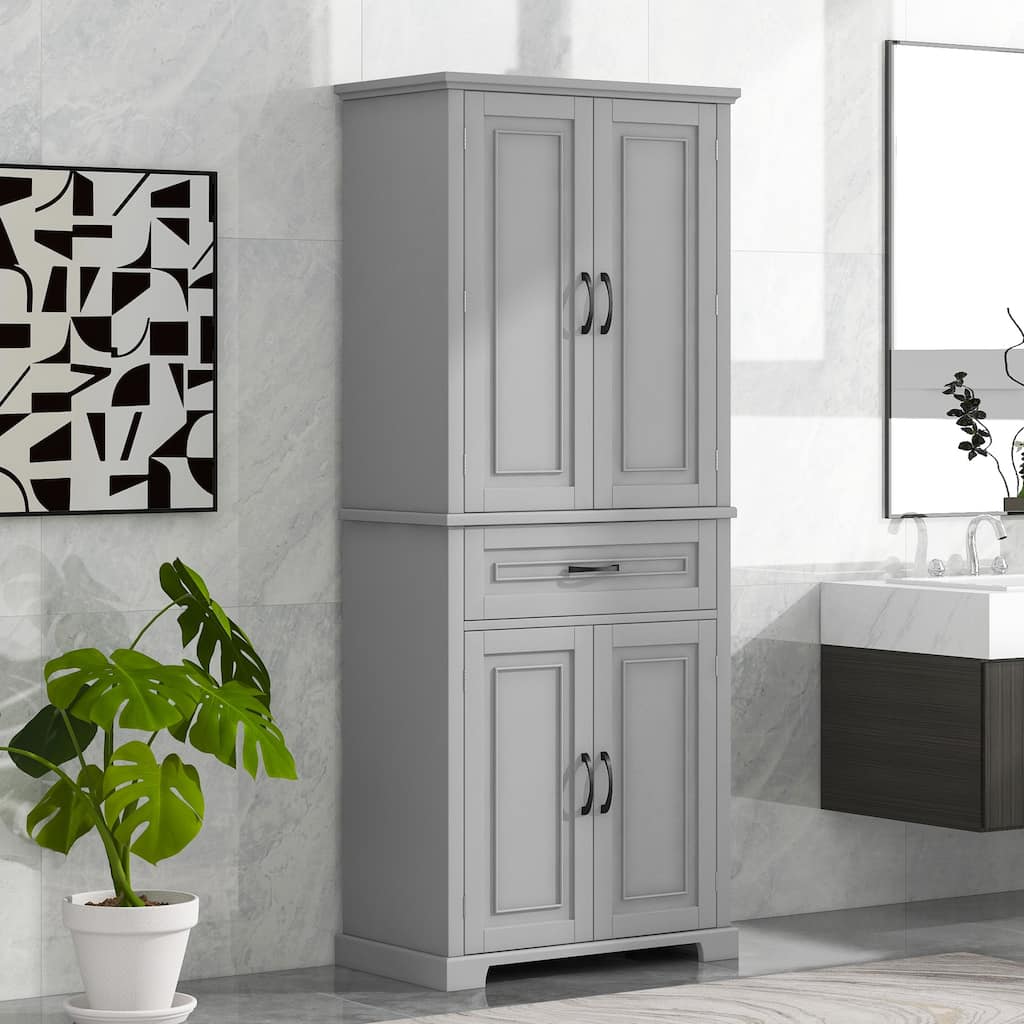 4 Doors Tall Bathroom Cabinet Bathroom Storage Unit Freestanding Cupboard with Built-in Storage Rack and Drawer