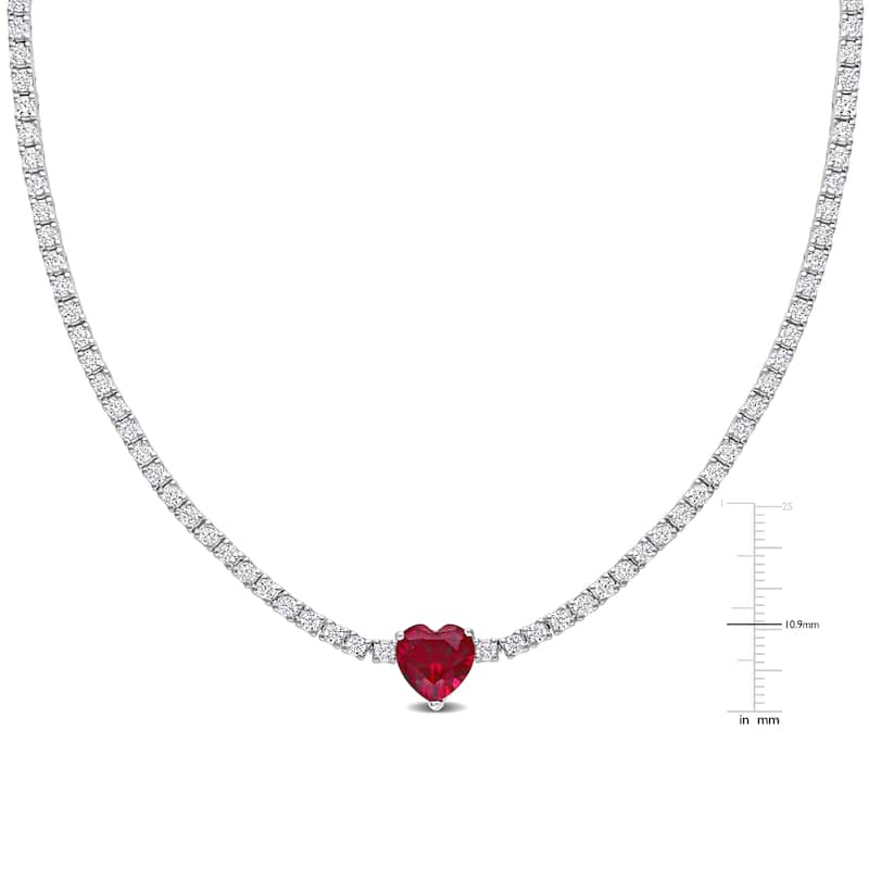 Miadora Created Ruby and Created White Sapphire Heart Necklace in Sterling Silver