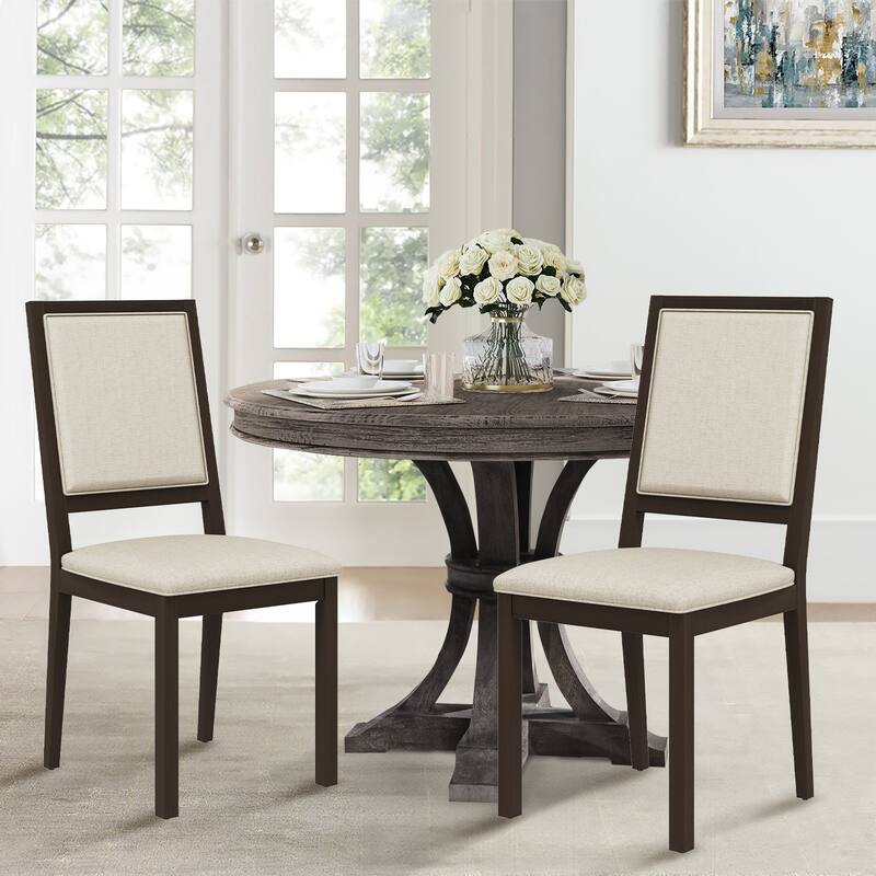 Farmhouse Set of 2 Upholstered Dining Chairs - Rustic Wood Legs & Fabric Seats for Kitchen, Dining Table