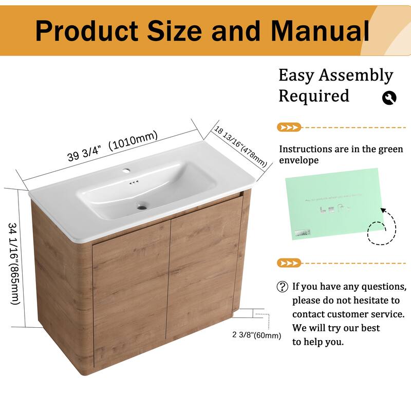 Malwee 36"/40" FreeStanding Bathroom Vanity with Sink, Floor Stand Bathroom Vanity with Soft Close Door and Adjustable Shelf