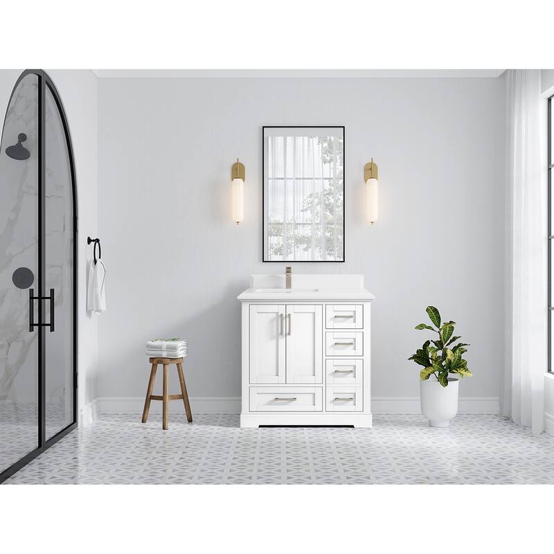 Willow Collections 36 x 22 Boston Left Offset Sink Bathroom Vanity with Quartz or Marble Countertop