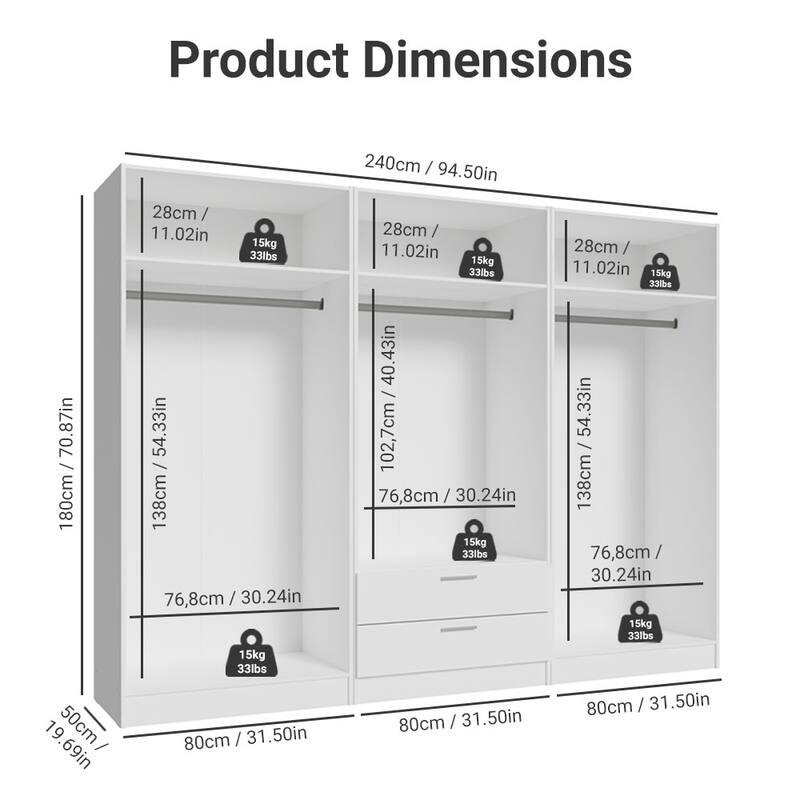 MADESA 6 Doors 2 Drawers Wardrobe Set Bedroom Storage Cabinet