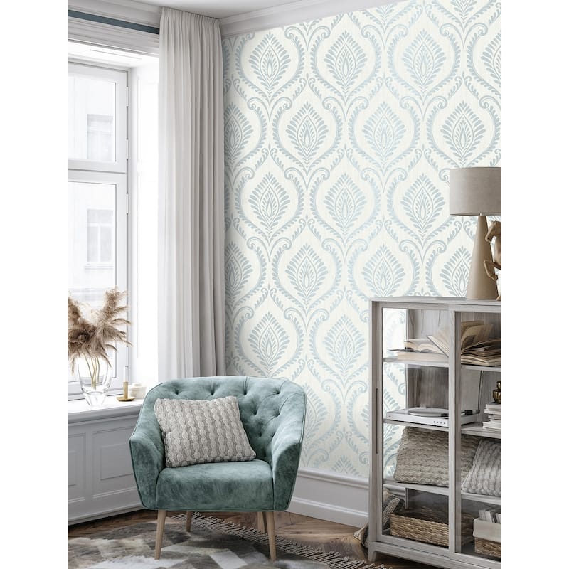 Fine Decor Estelle Light Blue Damask Wallpaper