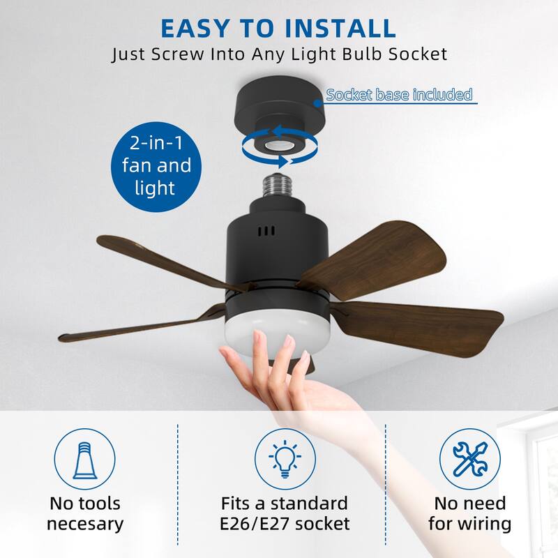 17.7 in. Indoor White Ceiling Fan with Remote, LED Light, Socket - N/A