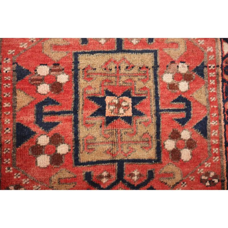 Hand Knotted Oriental 100% Wool Carpet Traditional Tribal Red Hamedan Runner Rug - 12' 5'' X 3' 6''
