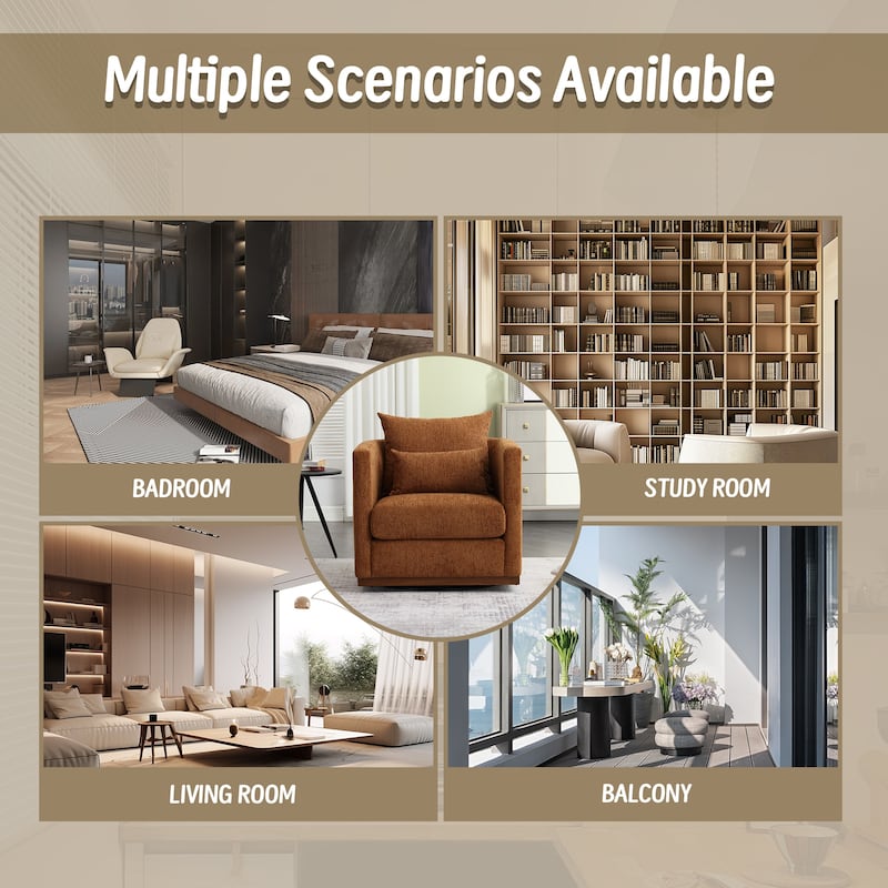 Modern 31.5" Chenille Upholstered 360° Swivel Accent Chair with Sturdy Hardwood Frame for Living Room