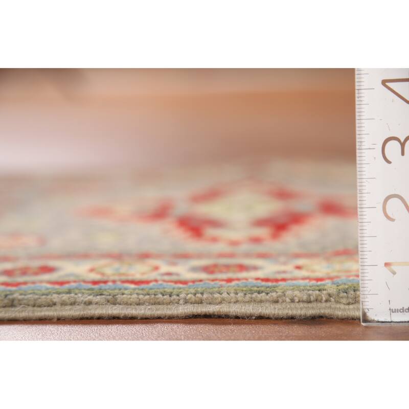 Geometric Kazak Oriental Foyer Rug Hand-Knotted Grey Wool Carpet - 2'0" x 3'0"