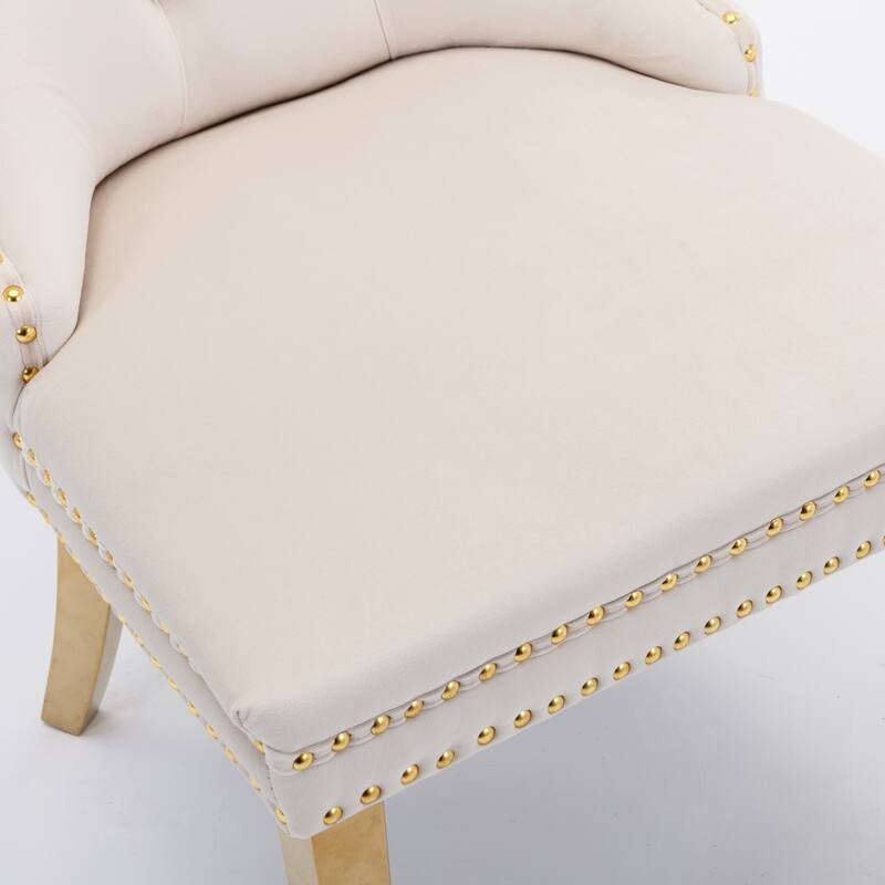 Set of 2 Velvet Dining Chairs with Nailhead Trim and Gold-Plated Legs