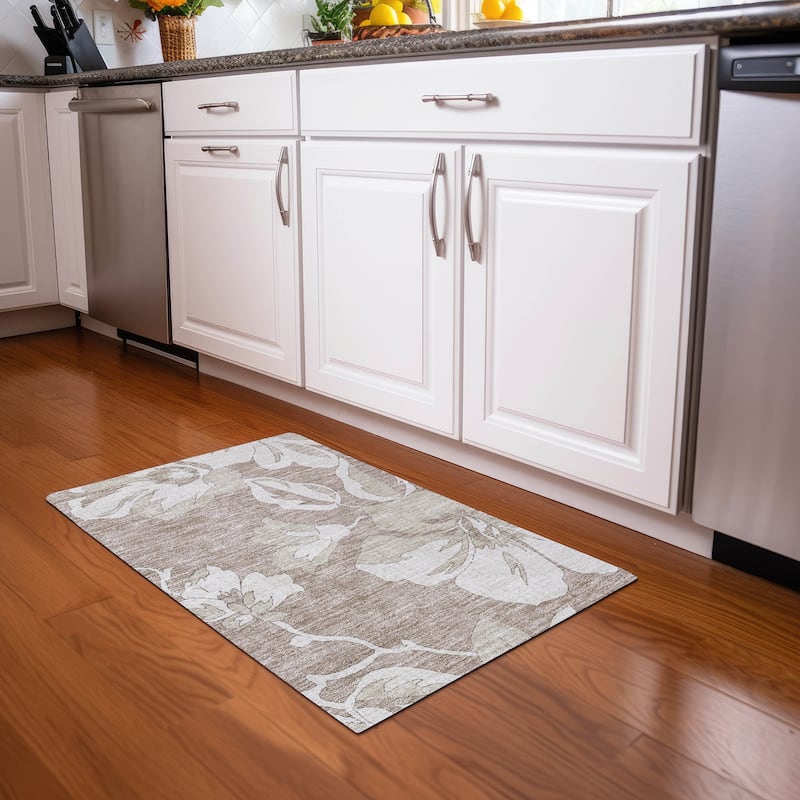 Premium Washable Super Soft Modern Floral Mayfield Rug - Taupe - 1'8" x 2'6"