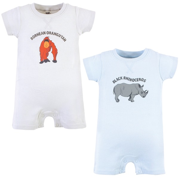 slide 1 of 1, Touched by Nature Unisex Baby Organic Cotton Rompers, Endangered Rhino 0 - 3 Months - Blue
